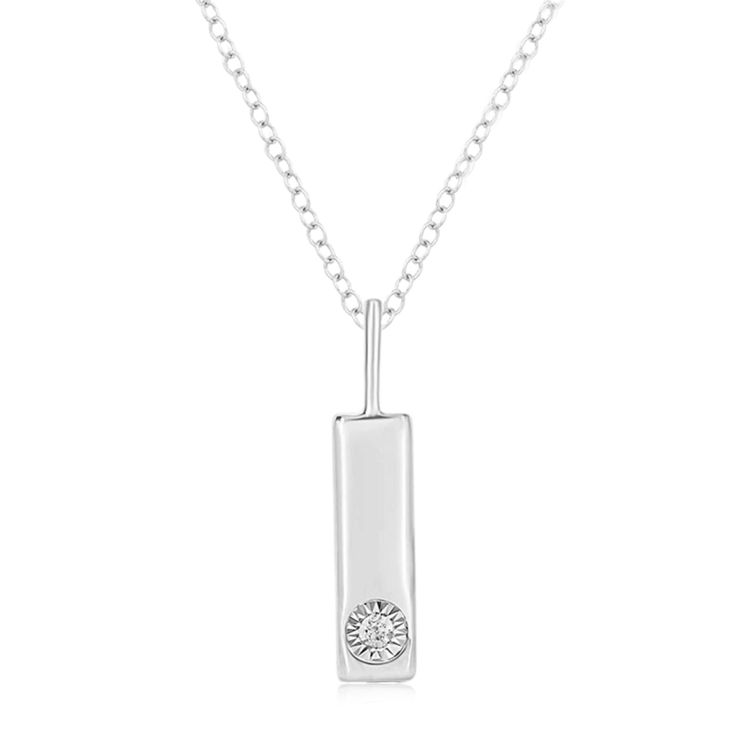 Sterling Silver with Round Brilliant Cut Diamond Set Bar Pendant