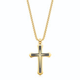 Tensity 60cm Stainless Steel Gold&Black Tone Cubic Zirconia Cross Pendants