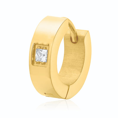 Tensity Stainless Steel 9mm Gold Tone with Cubic Zirconia Huggies