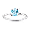 Sterling Silver with Cushion Cut  6X6MM Blue Cubic Zirconia Fashion Rings