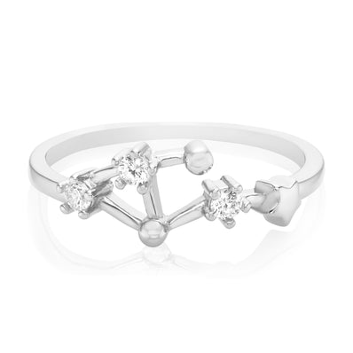 Sterling Silver with Round Brilliant Cut Cubic Zirconia LIBRA Zodiac Ring