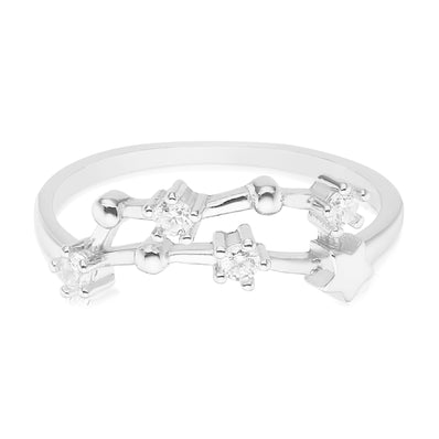 Sterling Silver with Round Brilliant Cut Cubic Zirconia CAPRICORN Zodiac Ring