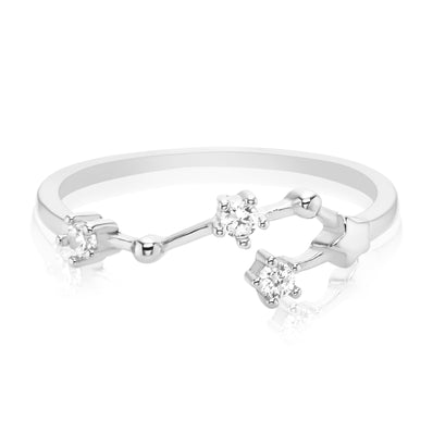 Sterling Silver with Round Brilliant Cut Cubic Zirconia CANCER Zodiac Ring