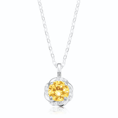 Sterling Silver with Round Brilliant Cut Yellow&White Cubic Zirconia Pendant