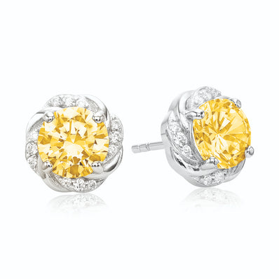 Sterling Silver with Round Brilliant Cut Yellow & White Cubic Zirconia Drop Earrings