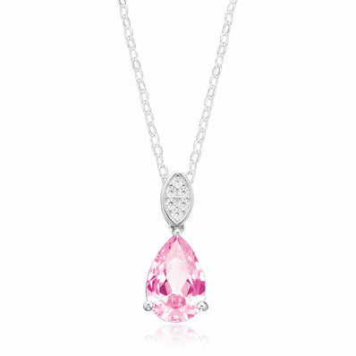 Sterling Silver with Round Brilliant Cut Pink&White Cubic Zirconia Pendant
