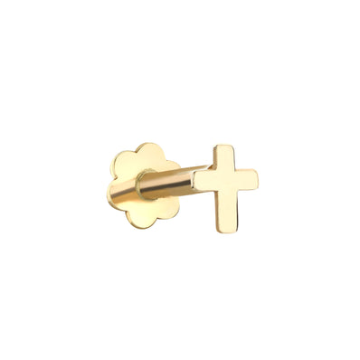 9ct Yellow Gold Cross Labret Earring