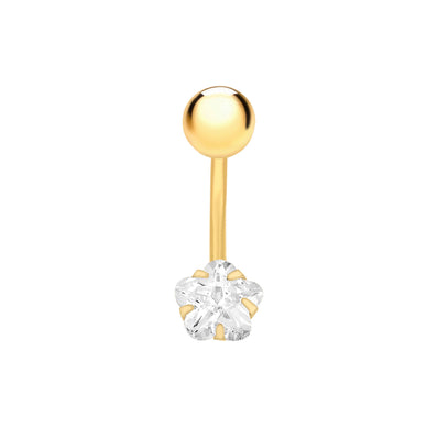 9ct Yellow Gold with White Cubic Zicornia Star Belly Stud