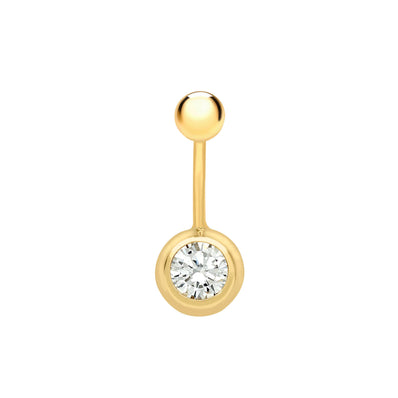 9ct Yellow Gold with White Cubic Zicornia Round Belly Stud