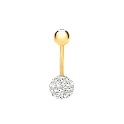 9ct Yellow Gold with White Crystal Round Belly Stud