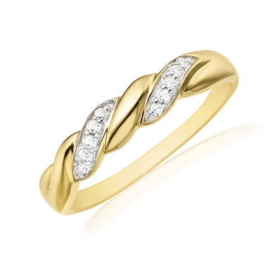 9ct Yellow Gold & Diamond Set Twist Ring