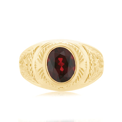 9ct Yellow Gold Oval Cut Garnet Ring