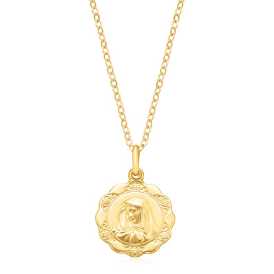 9ct Yellow Gold 16mm Madonna Pendant