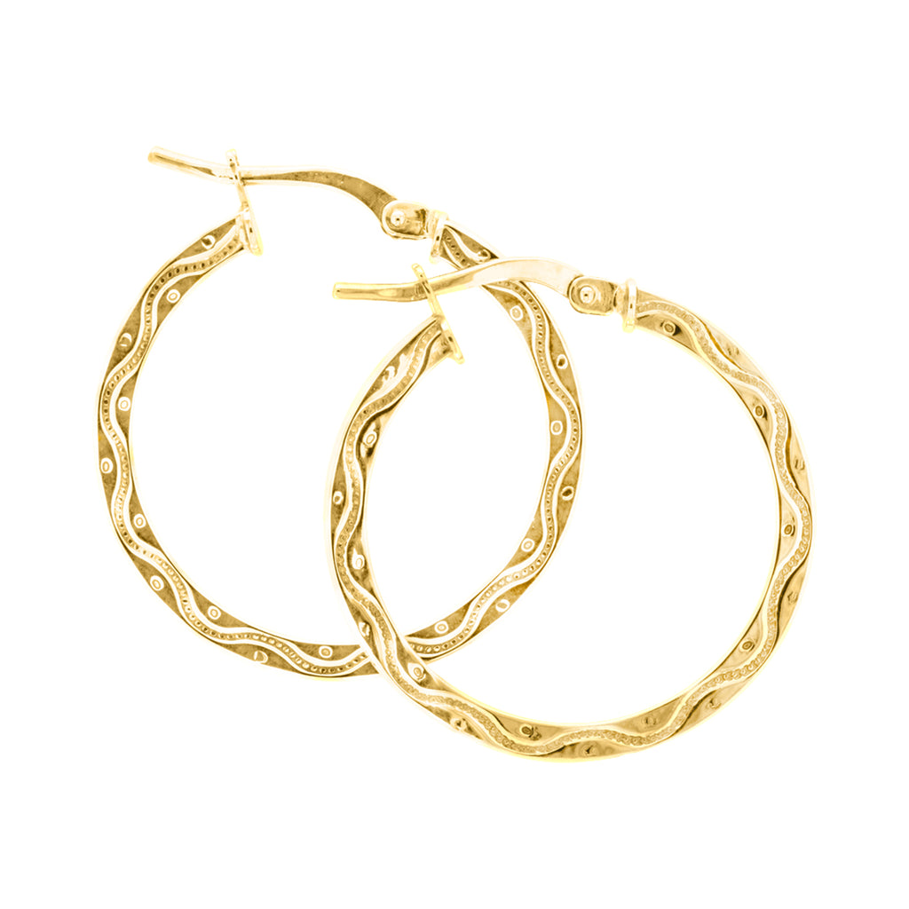 9ct Yellow Gold 20x2mm Patterned  Hoop Earrings