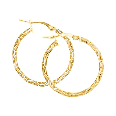 9ct Yellow Gold 20x2mm Patterned  Hoop Earrings