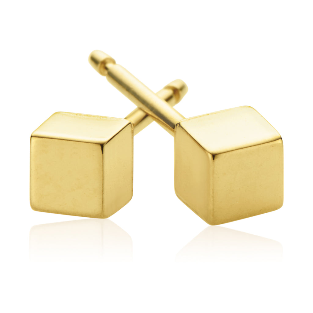 9ct Yellow Gold Polished Cube  Stud Earrings