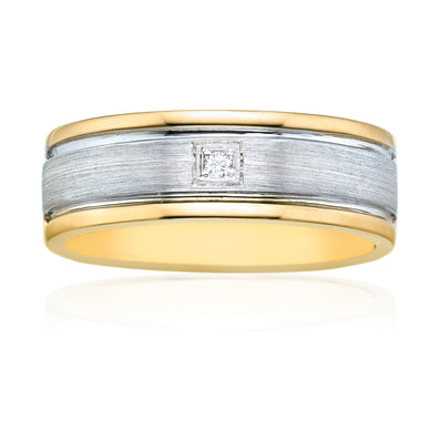 9ct Two Tone Gold & Diamond Set Mens Ring