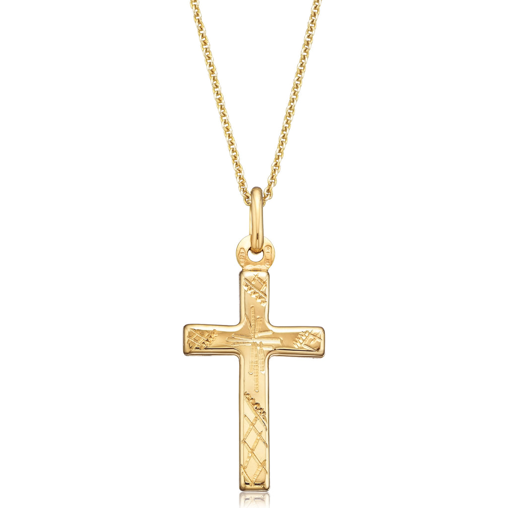 9ct Yellow Gold 22mm Engraved Cross Pendant – Zamels