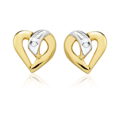 9ct Yellow Gold & Diamond Set Heart Stud Earrings