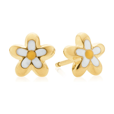 9ct Yellow Gold Enamel Flower  Earrings