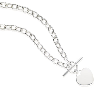 Sterling Silver 45cm Heart T-Bar Necklace