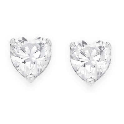 Sterling Silver 6mm Cubic Zirconia Heart Studs