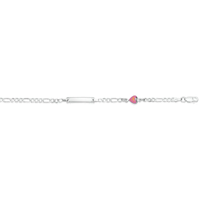 Sterling Silver 16cm ID Bracelet with Pink Enamel Heart Kids Charm