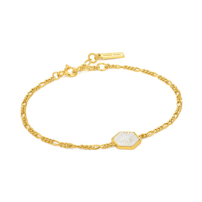 Ania Haie Sterling Silver & Gold Plated Compass Emblem Figaro Chain Bracelet