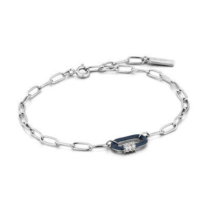 Ania Haie Sterling Silver Navy Blue Enamel Carabiner Bracelet