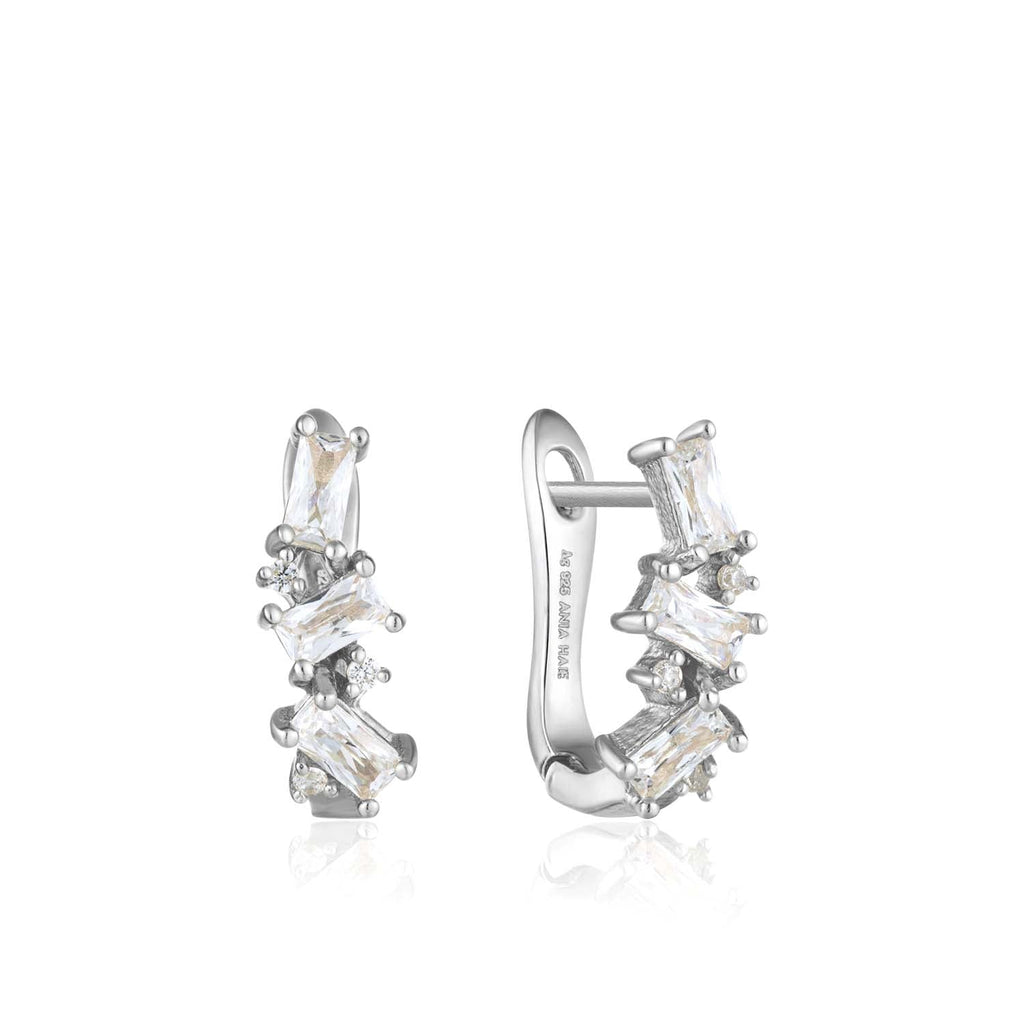 Ania Haie Sterling Silver Baguette Cut Cubic Zirconia Cluster Huggie Earrings