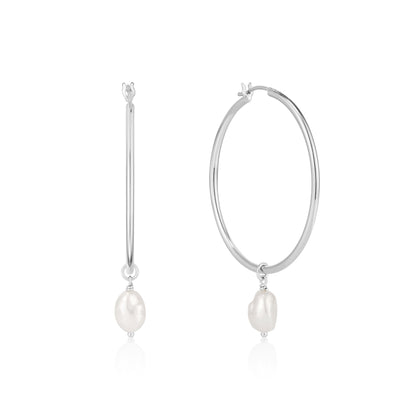 Ania Haie Sterling Silver Freshwater Pearl Hoops