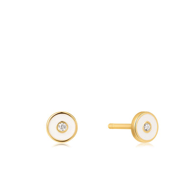 Ania Haie Sterling Silver & Gold Plated Optic White Enamel Disc Stud Earrings