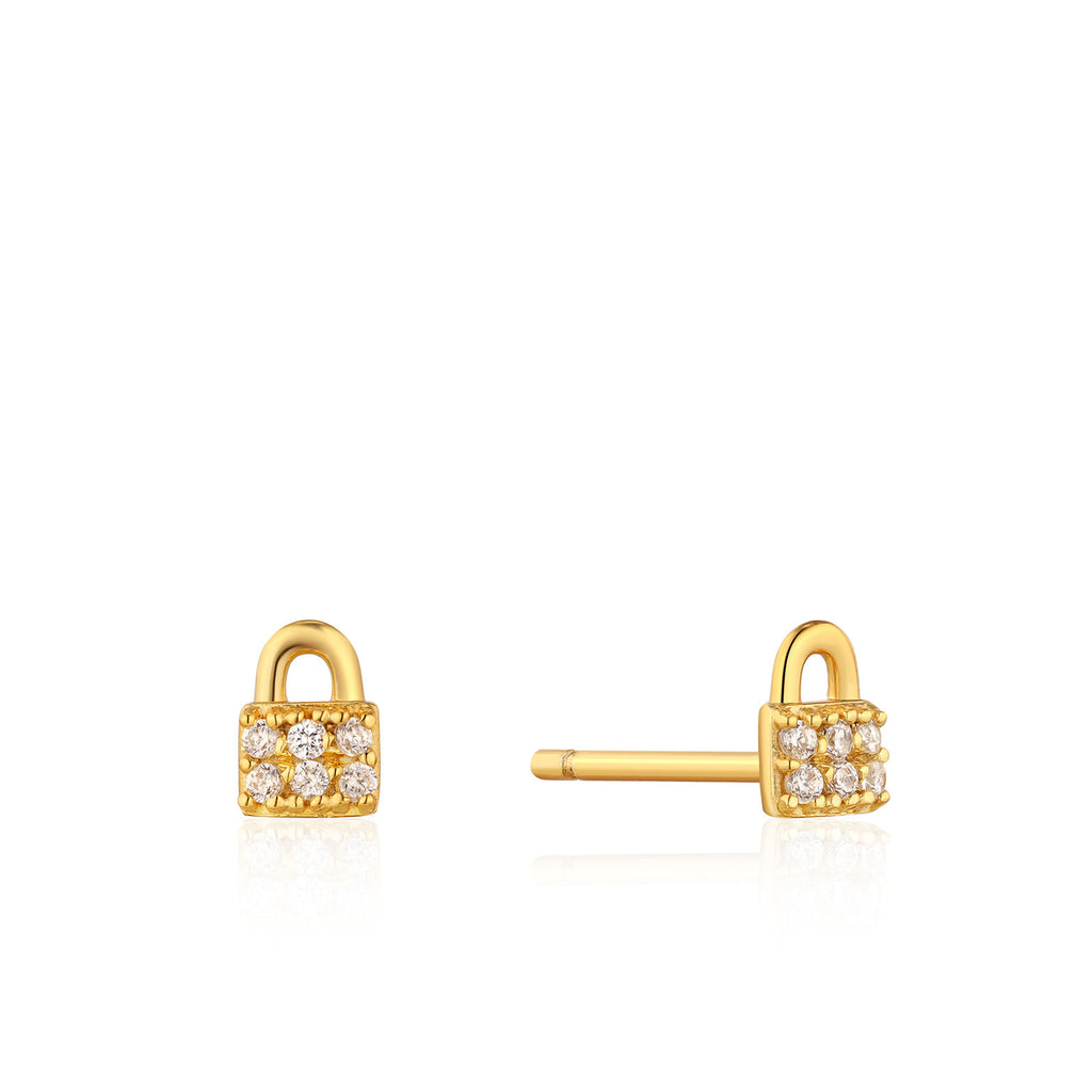 Ania Haie Sterling Silver & Gold Plated Padlock Sparkle Stud Earrings