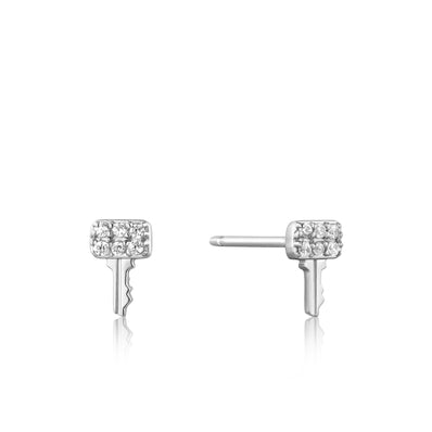 Ania Haie Sterling Silver Key Sparkle Stud Earrings