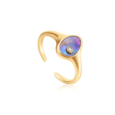 Ania Haie Sterling Silver & Gold Plated Tidal Abalone Adjustable Signet Ring