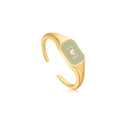 Ania Haie Sterling Silver & Gold Plated Sage Enamel Emblem Adjustable Ring