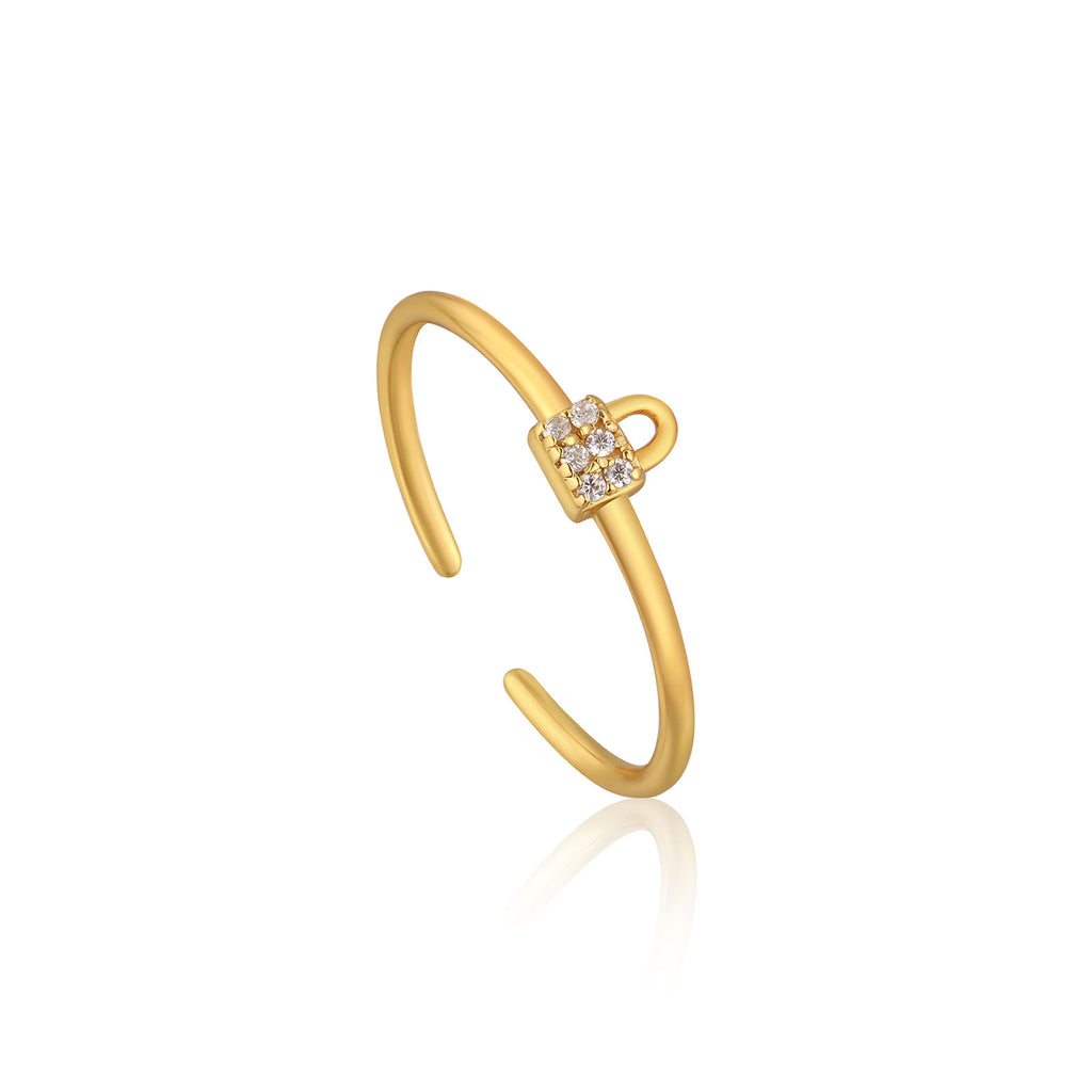 Ania Haie Sterling Silver & Gold Plated Padlock Sparkle Adjustable Ring