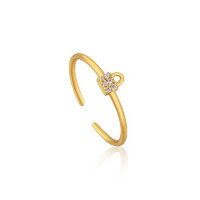 Ania Haie Sterling Silver & Gold Plated Padlock Sparkle Adjustable Ring